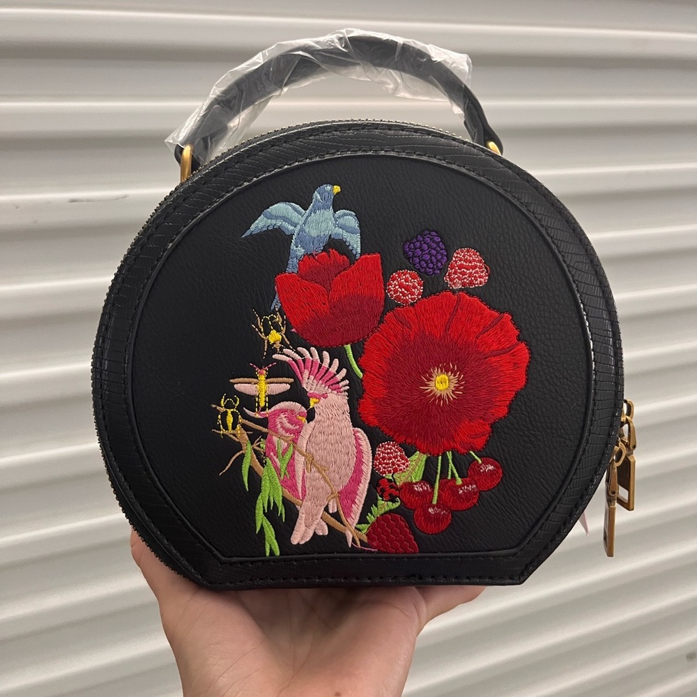 Betsey Johnson Black Mini Bag with Vibrant Embroidery